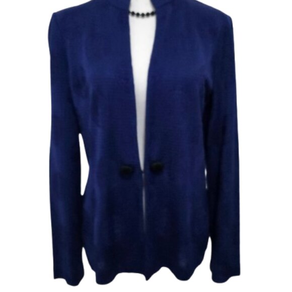 Ming Wang Size M Symbol Of Longevity Shou Majestic Blue Blazer Jacket - Picture 2 of 12